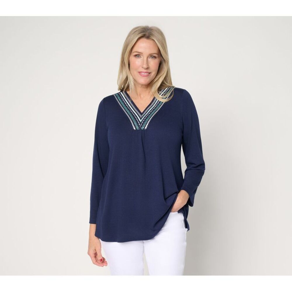 Denim & Co. Women's Top Sz M Make Your Selection: Beach Reg Knit Blue A739136